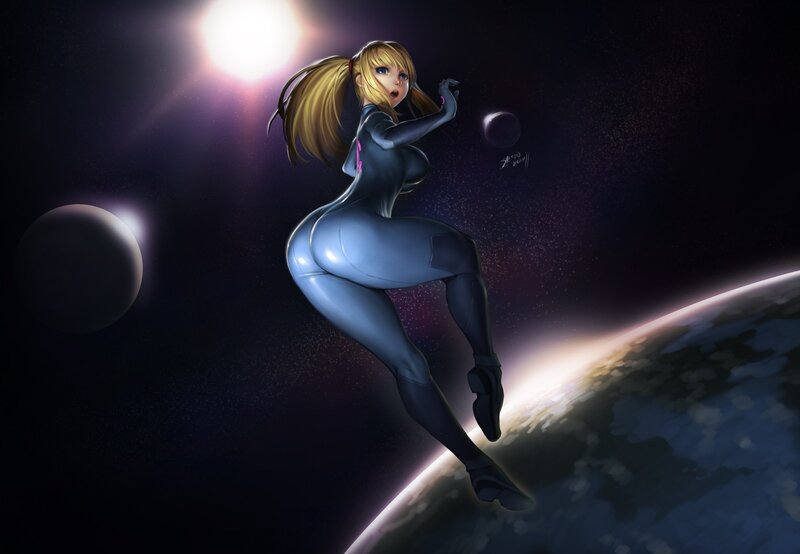 Blonde Woman in Space Suit — Blue, Dramatic