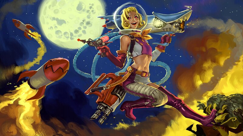 Blonde Woman in Space Suit — Blue