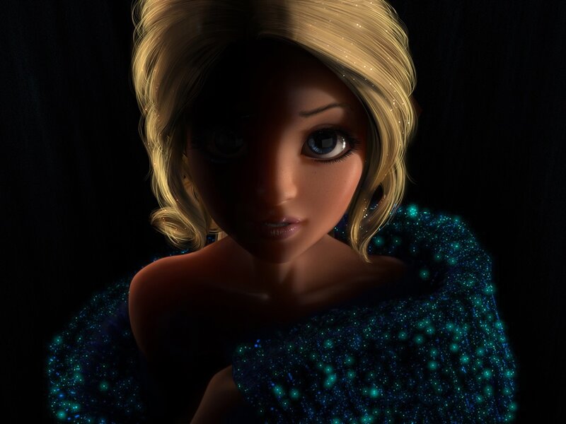 Blonde Woman in Sparkly Dress — Blue, Dramatic