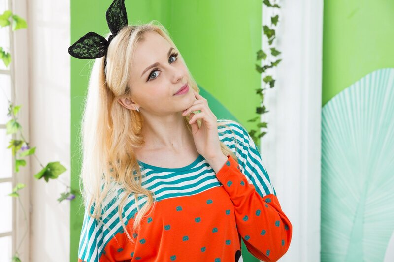 Blonde Woman in Striped Shirt — Green
