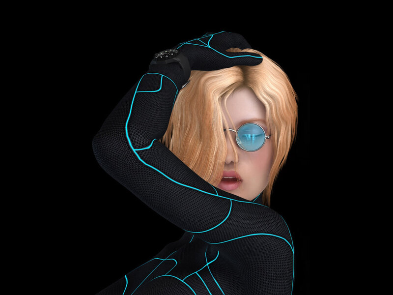 Blonde Woman in Suit — Black, Dramatic