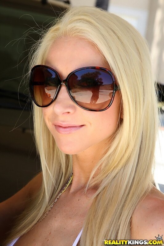 blonde woman in sunglasses