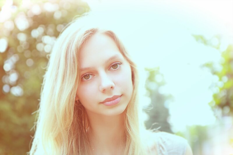blonde woman in sunlight