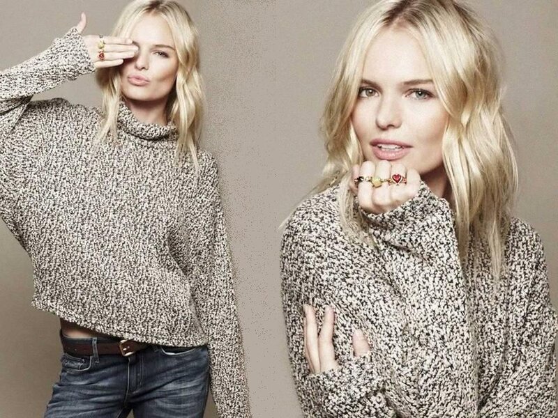 Blonde Woman in Sweater — Beige