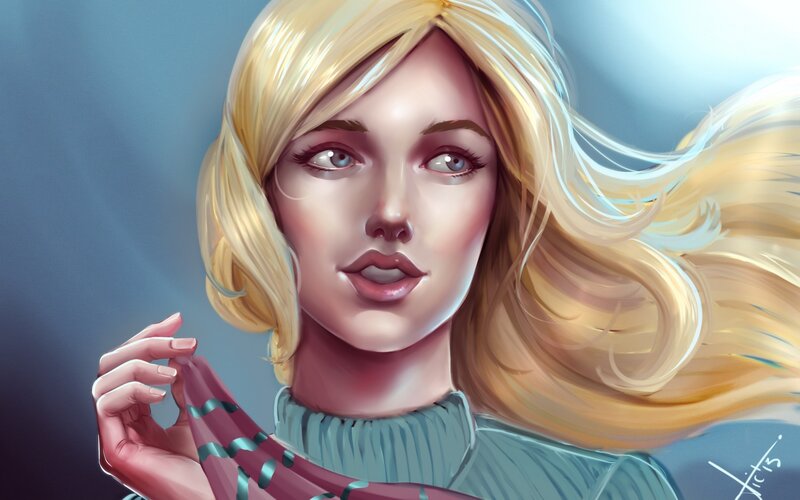 Blonde Woman in Sweater — Blue