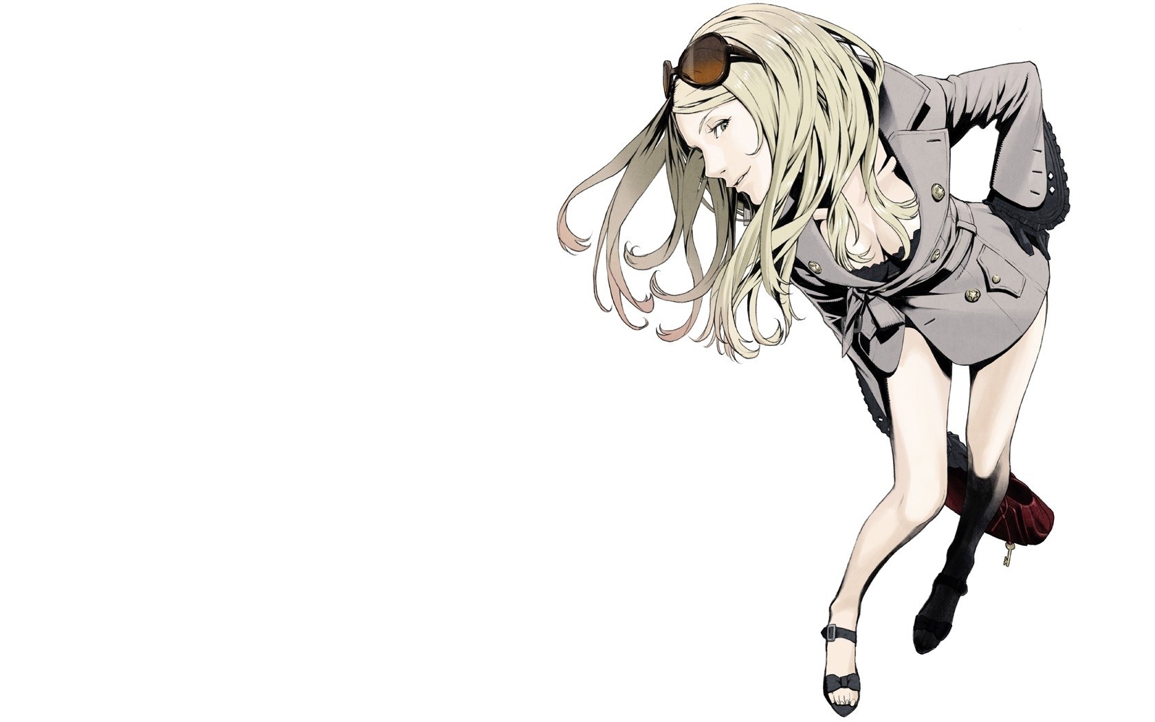 blonde woman in trench coat
