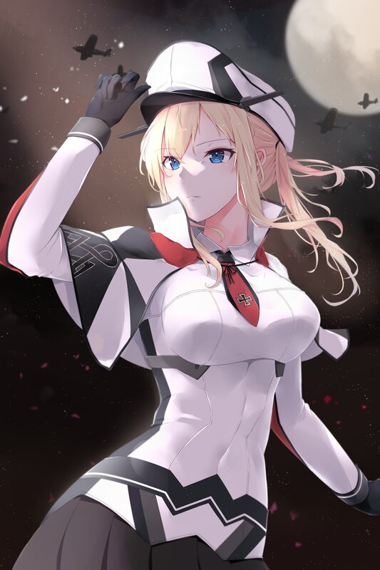 Blonde Woman in Uniform — White, Dramatic