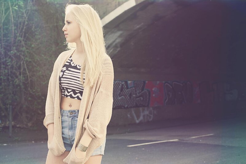 Blonde woman in urban setting