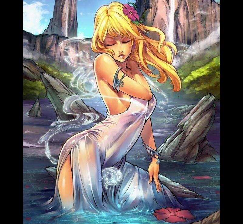 Blonde Woman in Water — Blue, Serene, Afternoon
