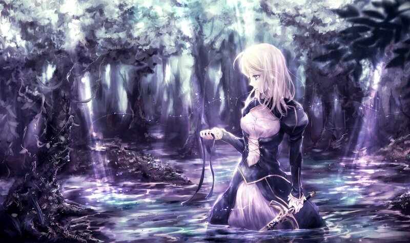 Blonde Woman in Water — Purple