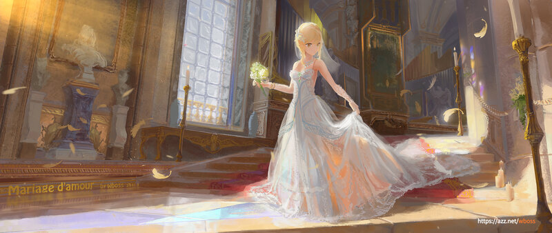 Blonde Woman in Wedding Dress — White, Serene, Afternoon, Digital Art, Wedding Dress