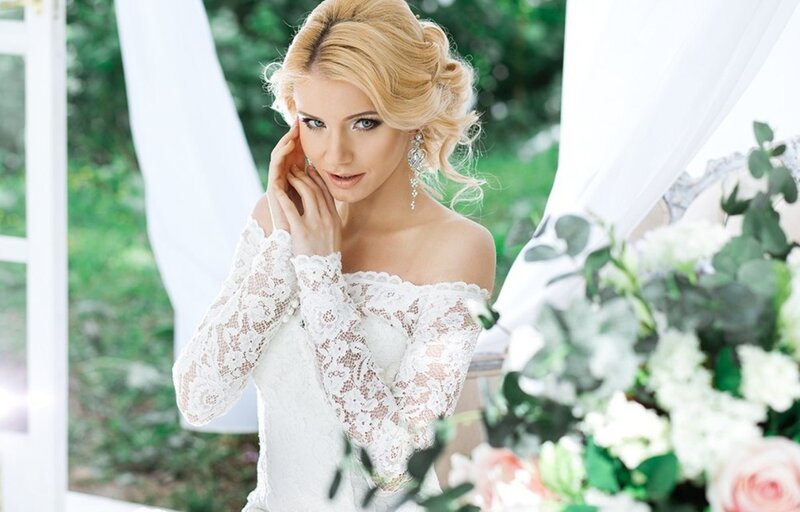 Blonde Woman in Wedding Dress — White, Serene, Afternoon