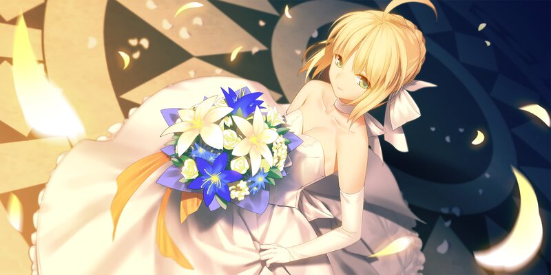 Blonde Woman in Wedding Dress — White, Serene, Night, Anime