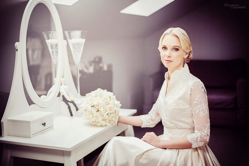 Blonde Woman in Wedding Dress — White, Serene