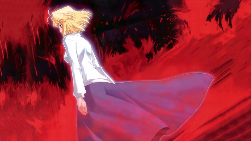 Blonde Woman in White Coat — Red