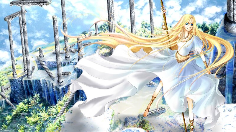 Blonde woman in white dress