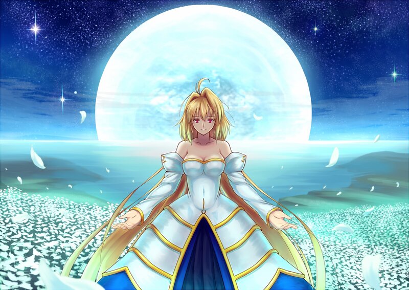 Blonde Woman in White Dress — Blue, Serene, Night