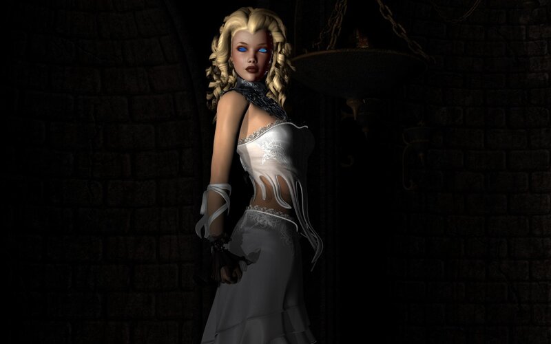 Blonde Woman in White Dress — Dark, Dramatic