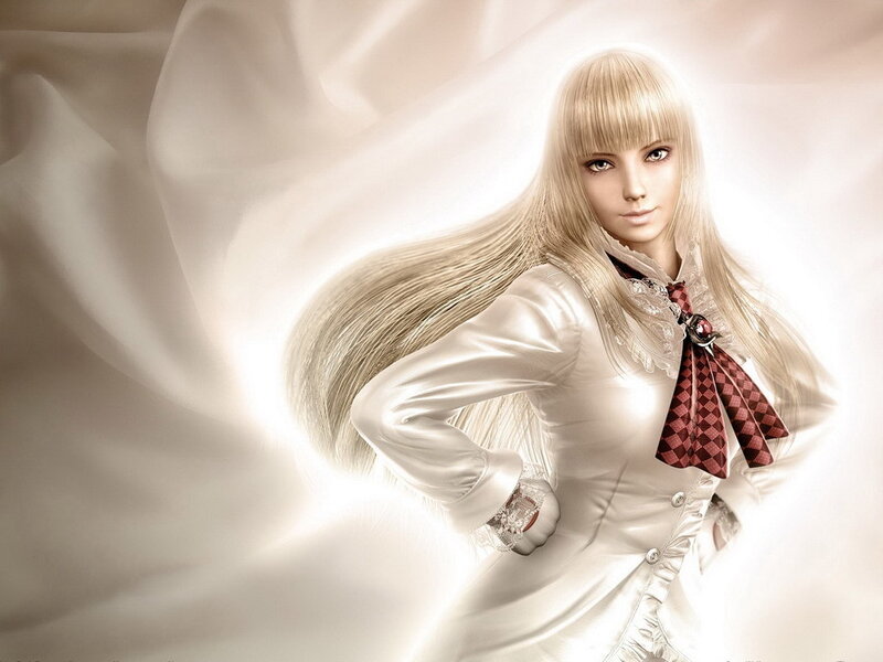 Blonde Woman in White Dress — Dramatic, 3d Render, Long Hair