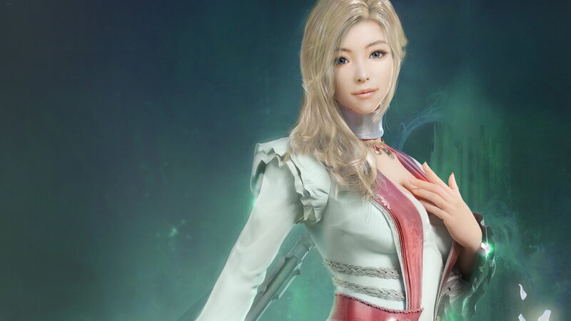 Blonde Woman in White Dress — Dramatic, 3d Render, Sword