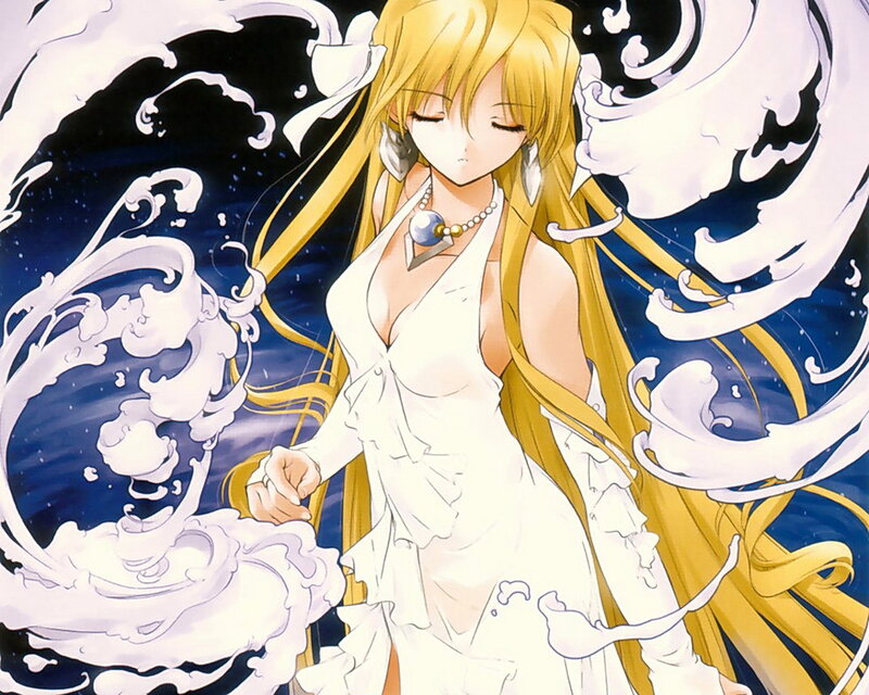 Blonde Woman in White Dress — Dramatic, Night, Anime