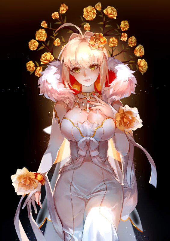 Blonde Woman in White Dress — Dramatic, Night, Digital Art