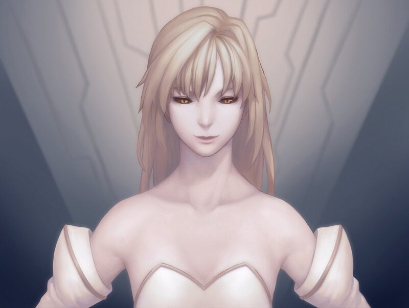 Blonde Woman in White Dress — Neutral, Digital Art
