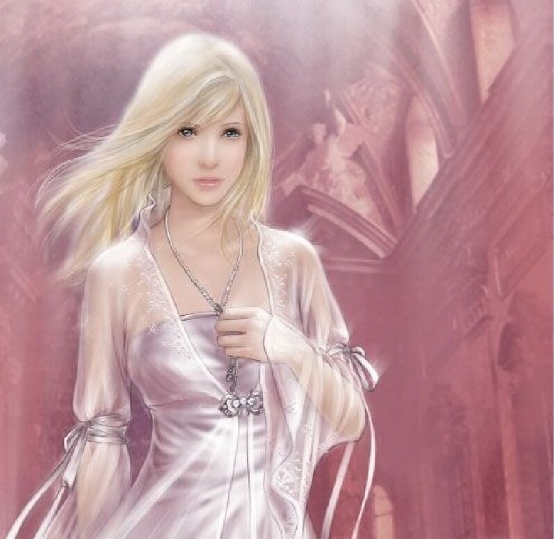 Blonde Woman in White Dress — Serene, Digital Art