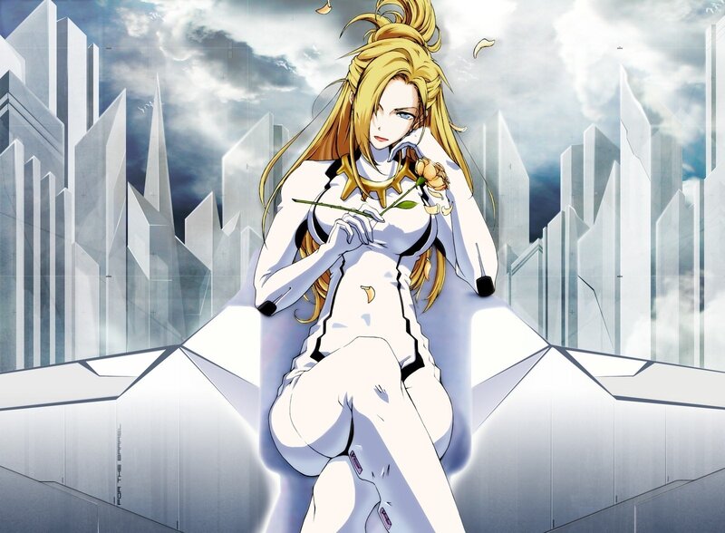 Blonde Woman in White Suit — Dramatic, Anime, Flower