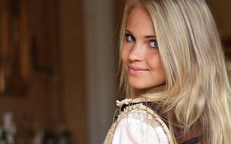 Blonde Woman in White Top — Neutral, Photograph, Hair