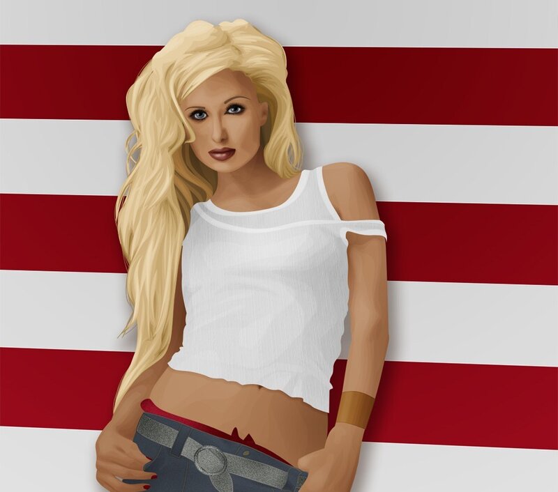 Blonde Woman in White Top — Red