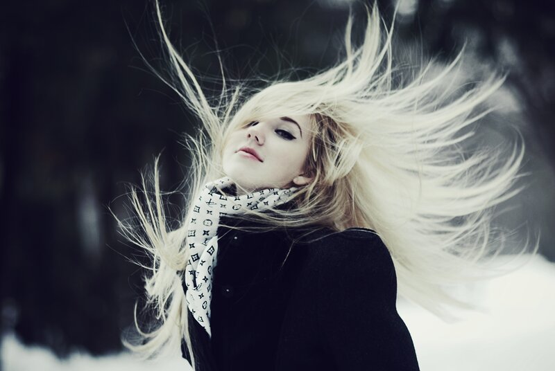 Blonde Woman in Wind — White