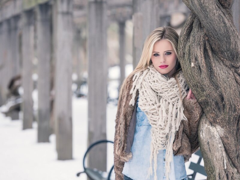 Blonde Woman in Winter — White, Calm