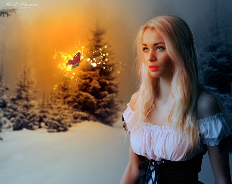 Blonde Woman in Winter — White, Dramatic