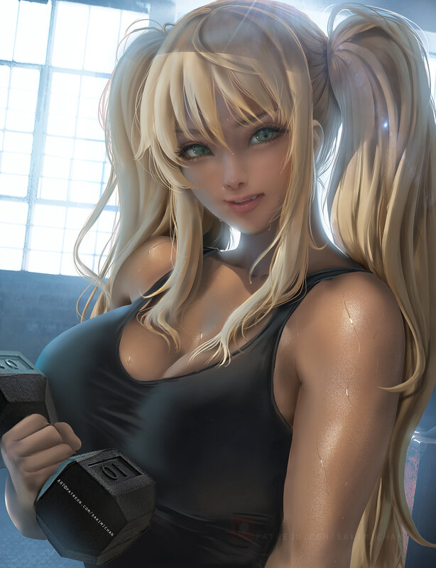 Blonde Woman Lifting Weights — Black