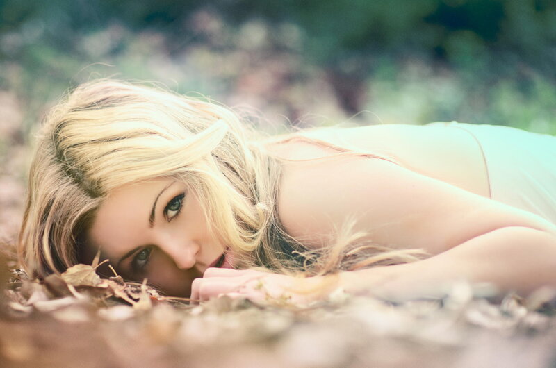 Blonde Woman Lying Down — Green, Serene