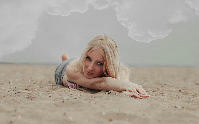 Blonde Woman on Beach — Beige, Calm