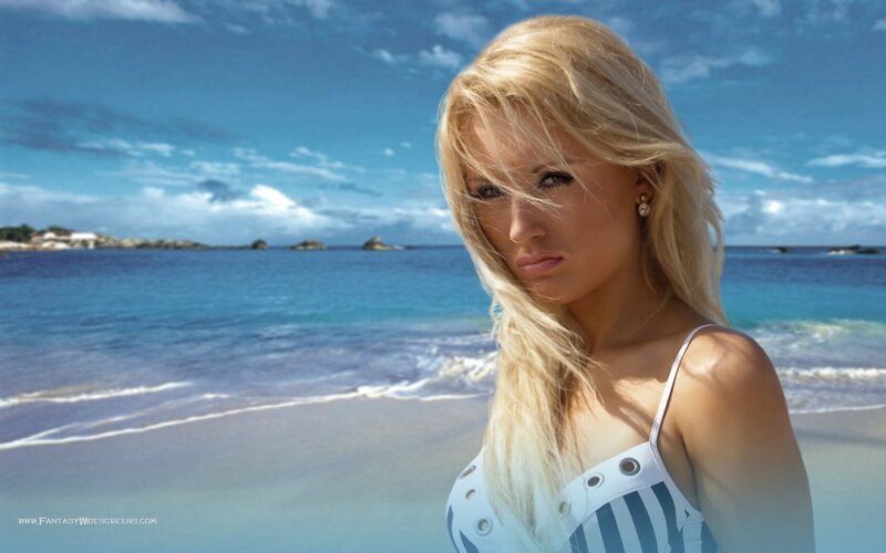 Blonde Woman on Beach — Blue
