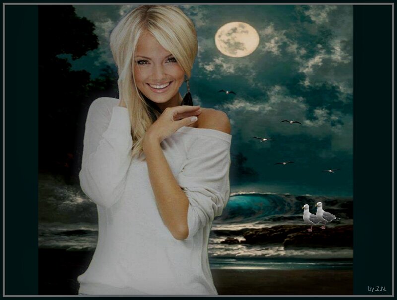 Blonde Woman on Beach — White, Serene, Night