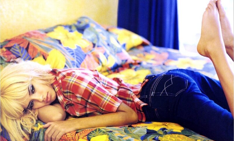 Blonde Woman on Bed — Yellow, Relaxed