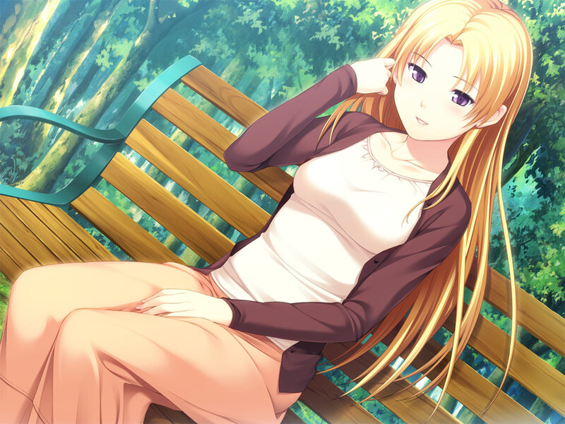 Blonde Woman on Bench — Serene