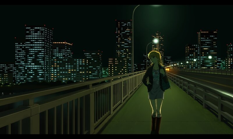 Blonde Woman on Bridge — Green