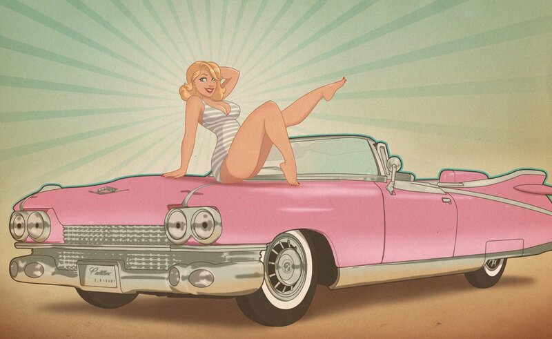 Blonde Woman on Car — Pink