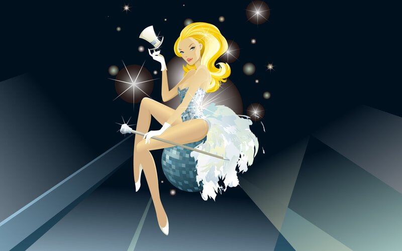 blonde woman on disco ball