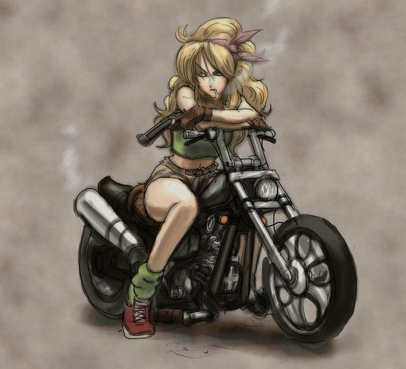 Blonde Woman on Motorcycle — Brown