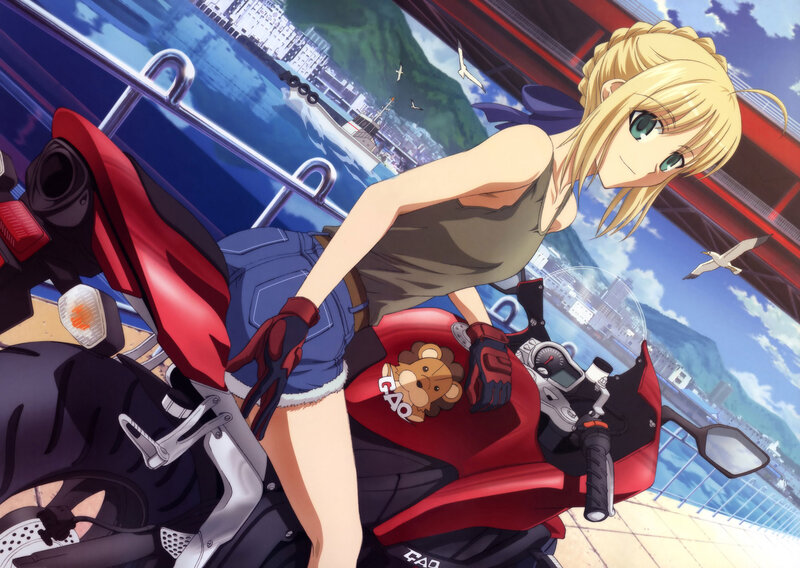 Blonde Woman on Motorcycle — Red