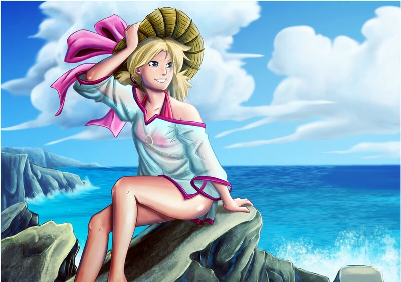Blonde Woman on Rock — Blue, Serene