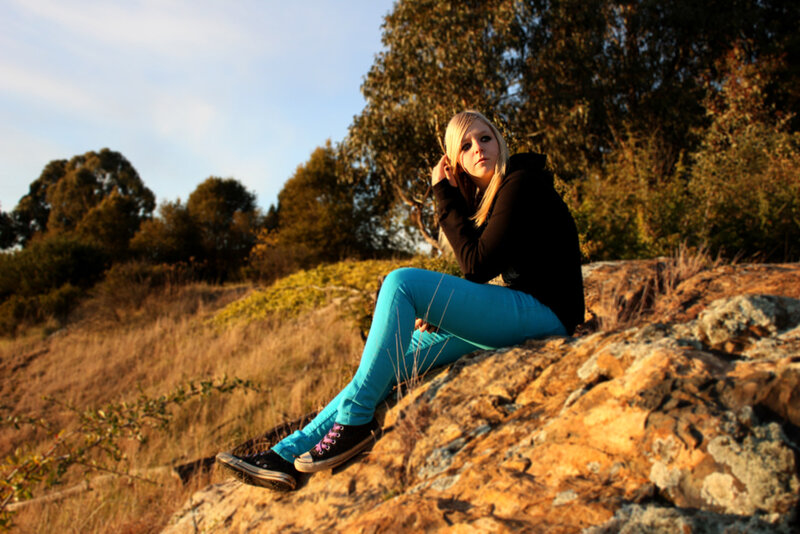 Blonde Woman on Rock — Blue