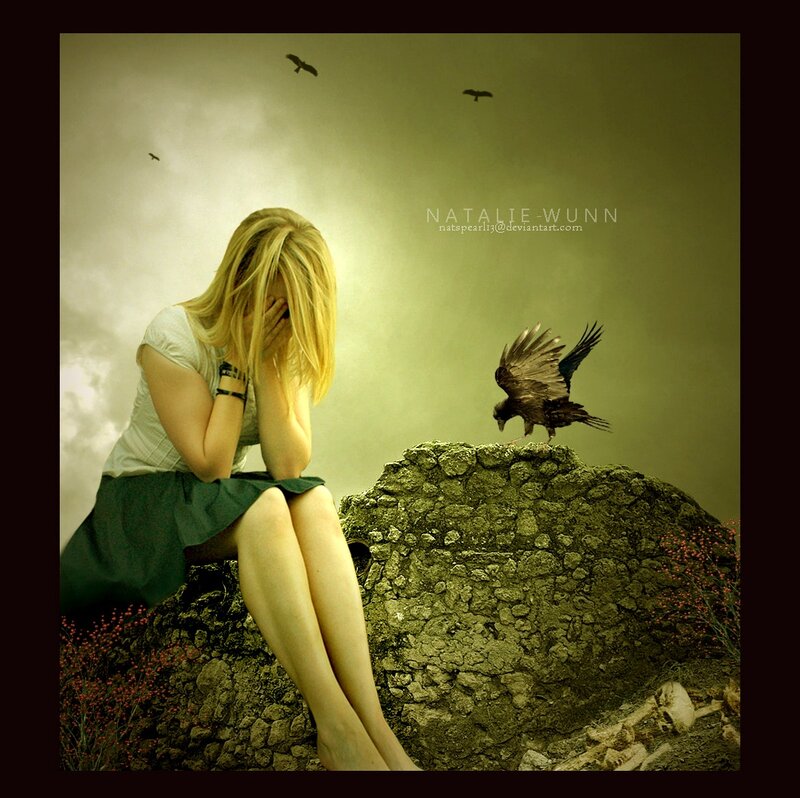 Blonde Woman on Rock — Green