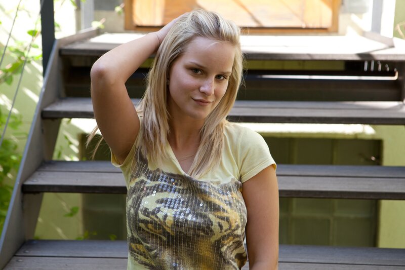 Blonde Woman on Stairs — Yellow